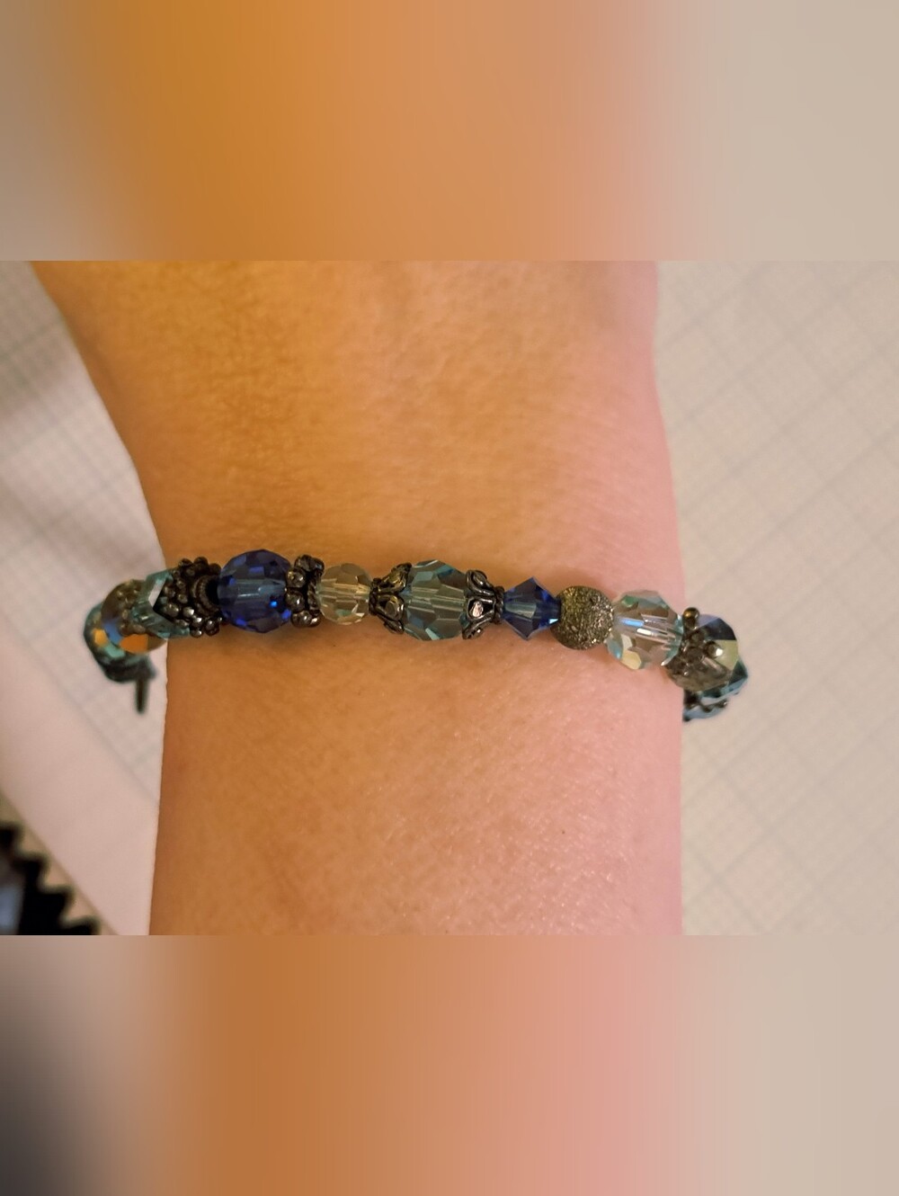 Blue And White Crystal Beaded Bracelet